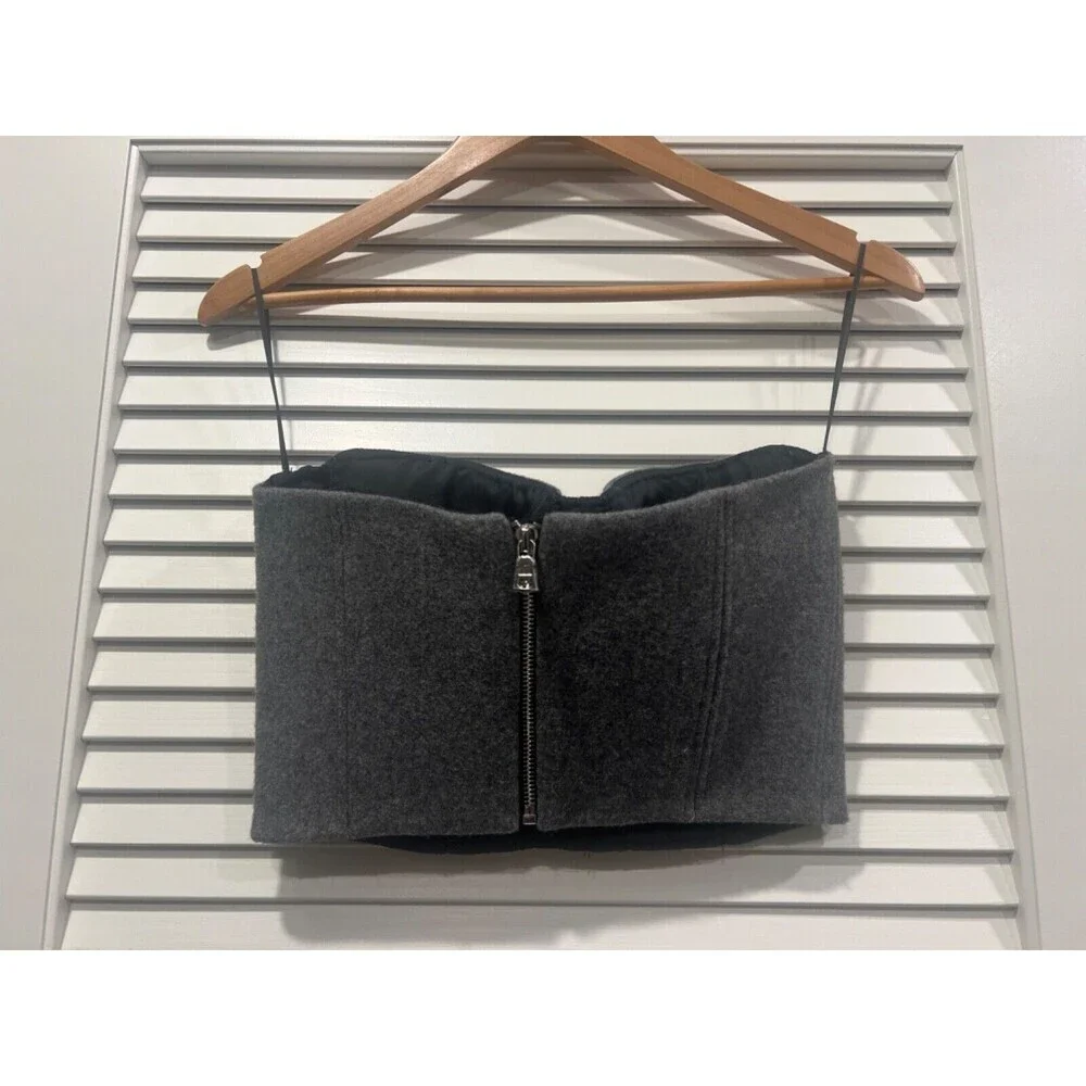 $525 LaQuan Smith Boiled Wool Bustier Top Heather Gray Size Medium NWT - Picture 8 of 10